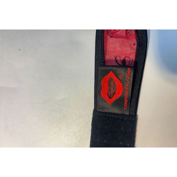 Red & Black Sheer Lingerie Set – Size Large – Crotchless – Bow Print – Ruffle Tr - Picture 9 of 12